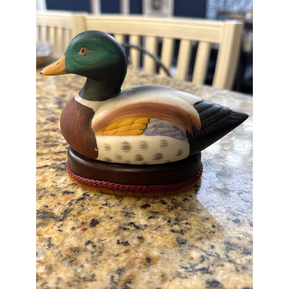 Vintage Mallard Duck Figurine Ceramic Clothes Brush Hand Painted Waterfowl Decor
